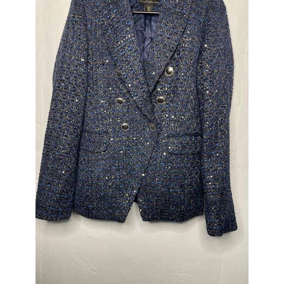 House of Harlow Women's Navy and Blue Tweed Blazer Jacket Size Small - Picture 3 of 8